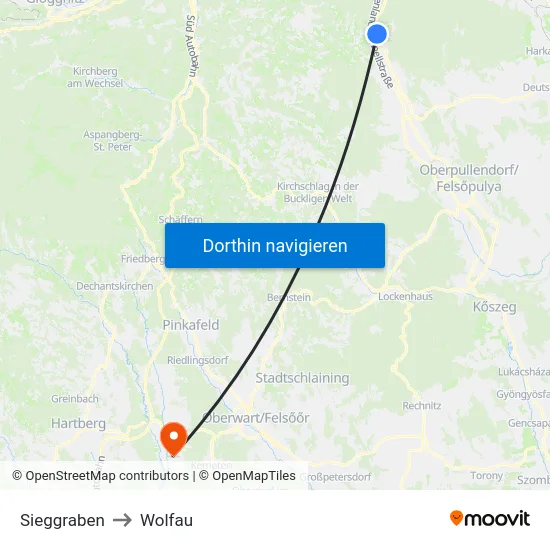 Sieggraben to Wolfau map