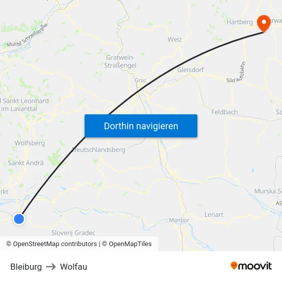 Bleiburg to Wolfau map