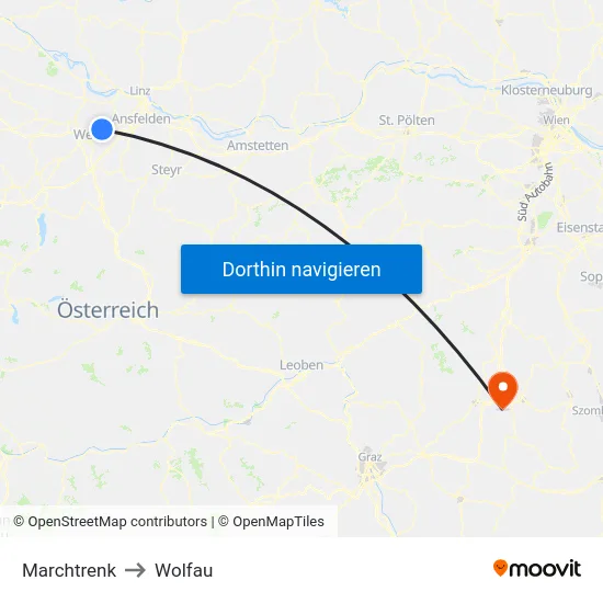 Marchtrenk to Wolfau map