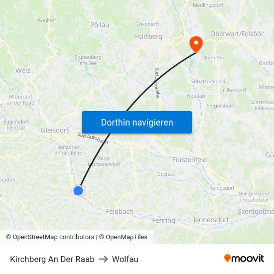 Kirchberg An Der Raab to Wolfau map