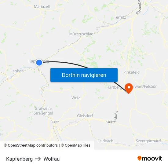 Kapfenberg to Wolfau map