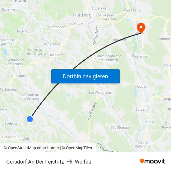 Gersdorf An Der Feistritz to Wolfau map