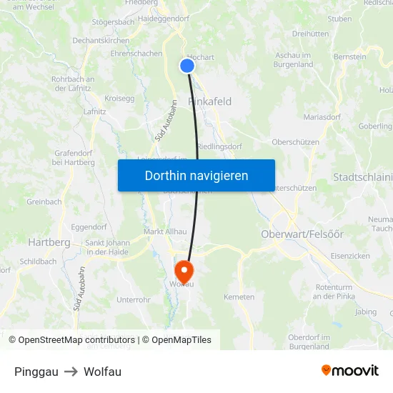 Pinggau to Wolfau map
