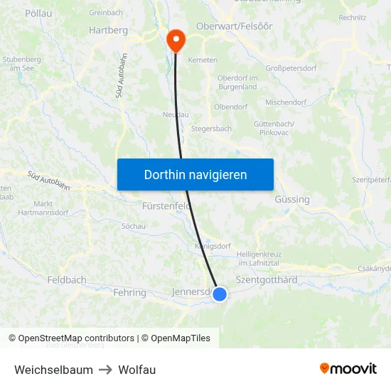 Weichselbaum to Wolfau map