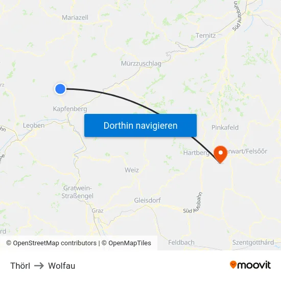 Thörl to Wolfau map