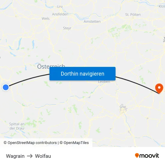 Wagrain to Wolfau map