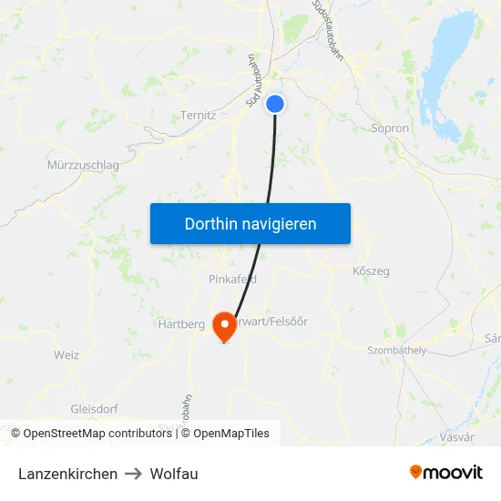 Lanzenkirchen to Wolfau map