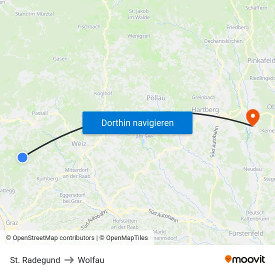 St. Radegund to Wolfau map