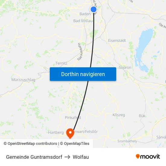 Gemeinde Guntramsdorf to Wolfau map