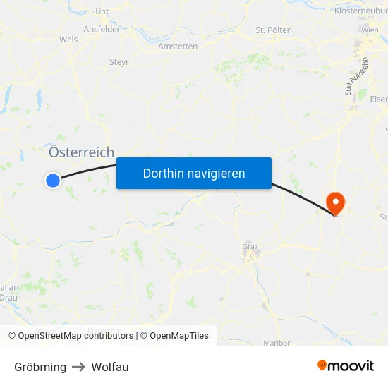 Gröbming to Wolfau map