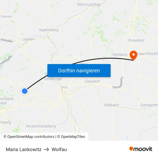 Maria Lankowitz to Wolfau map