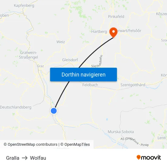 Gralla to Wolfau map