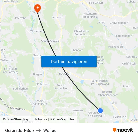 Gerersdorf-Sulz to Wolfau map
