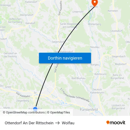 Ottendorf An Der Rittschein to Wolfau map