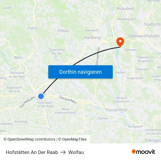 Hofstätten An Der Raab to Wolfau map