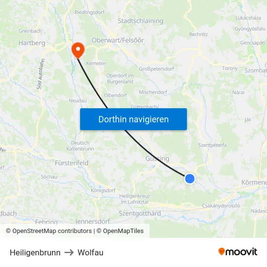 Heiligenbrunn to Wolfau map