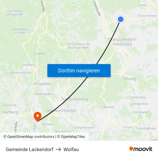 Gemeinde Lackendorf to Wolfau map