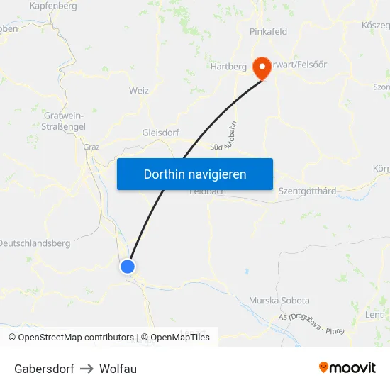 Gabersdorf to Wolfau map