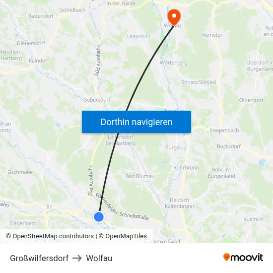 Großwilfersdorf to Wolfau map