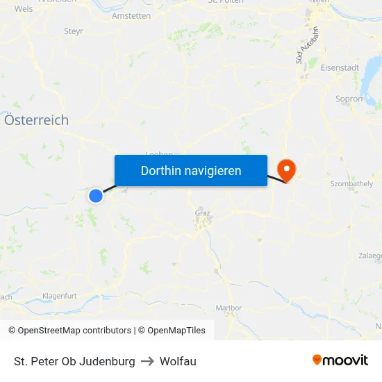 St. Peter Ob Judenburg to Wolfau map