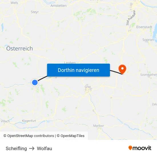 Scheifling to Wolfau map