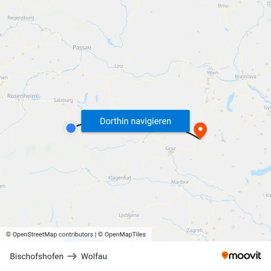 Bischofshofen to Wolfau map