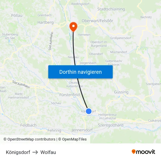 Königsdorf to Wolfau map