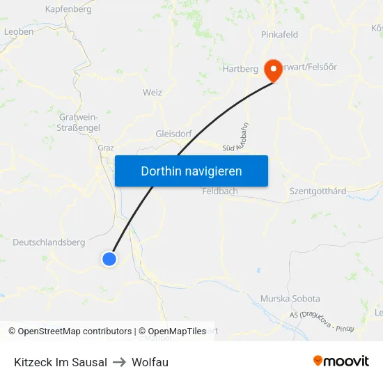 Kitzeck Im Sausal to Wolfau map