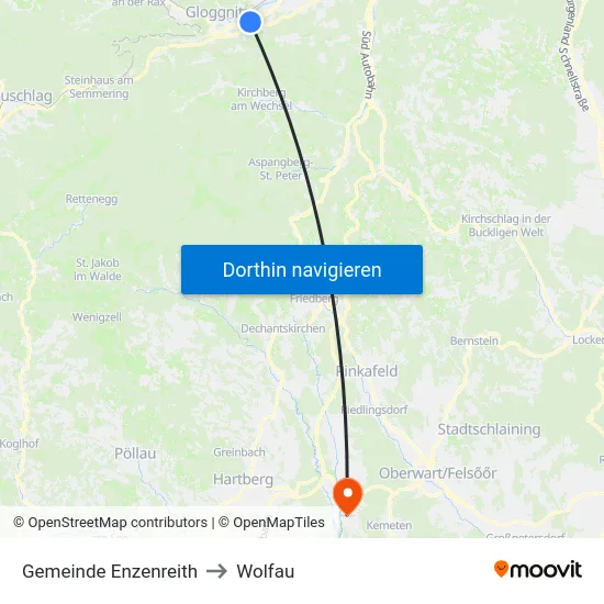 Gemeinde Enzenreith to Wolfau map