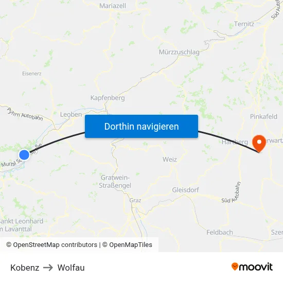 Kobenz to Wolfau map