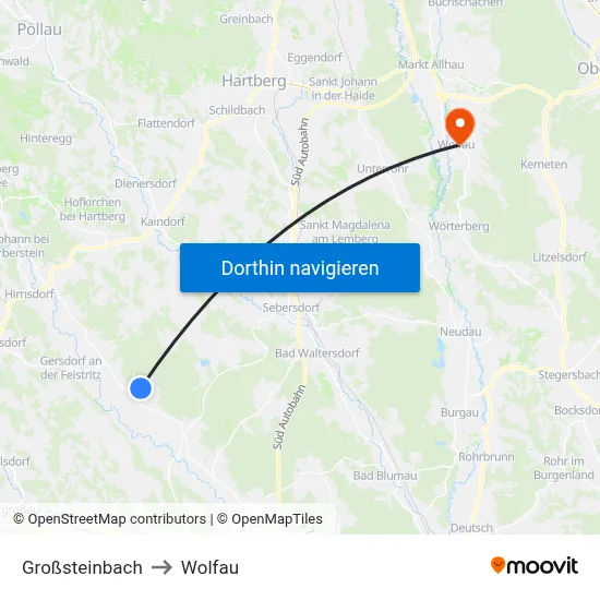 Großsteinbach to Wolfau map