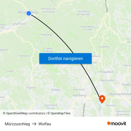 Mürzzuschlag to Wolfau map