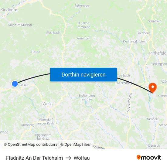 Fladnitz An Der Teichalm to Wolfau map