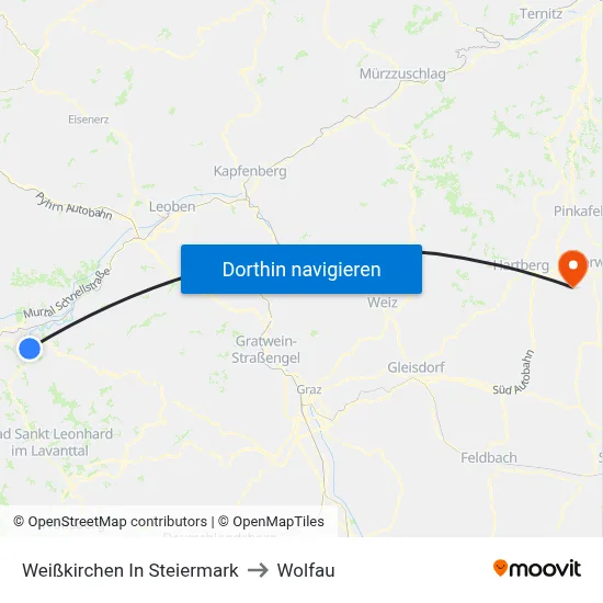 Weißkirchen In Steiermark to Wolfau map