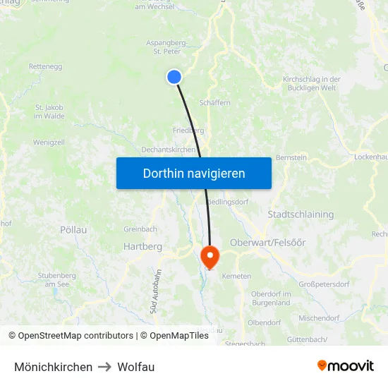 Mönichkirchen to Wolfau map
