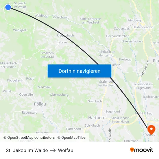 St. Jakob Im Walde to Wolfau map