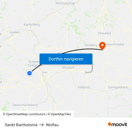 Sankt Bartholomä to Wolfau map