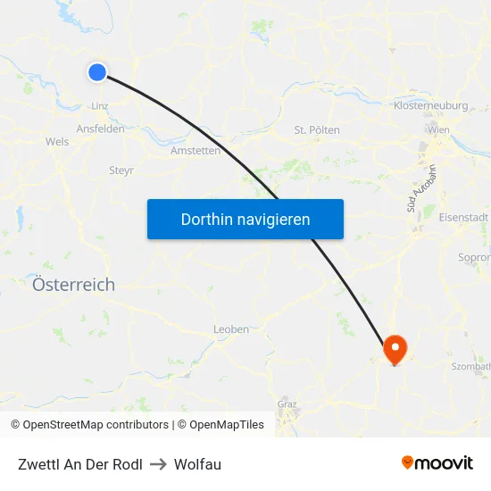 Zwettl An Der Rodl to Wolfau map
