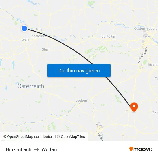 Hinzenbach to Wolfau map