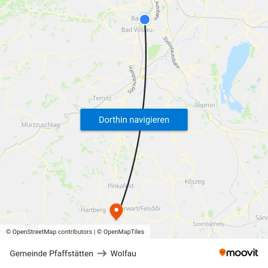 Gemeinde Pfaffstätten to Wolfau map