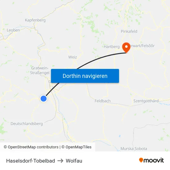 Haselsdorf-Tobelbad to Wolfau map