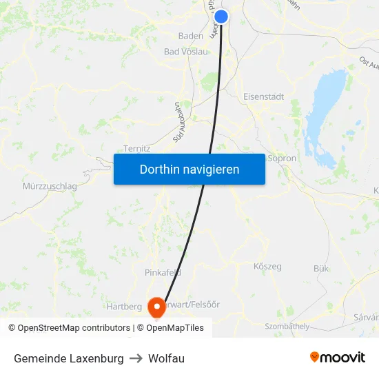 Gemeinde Laxenburg to Wolfau map