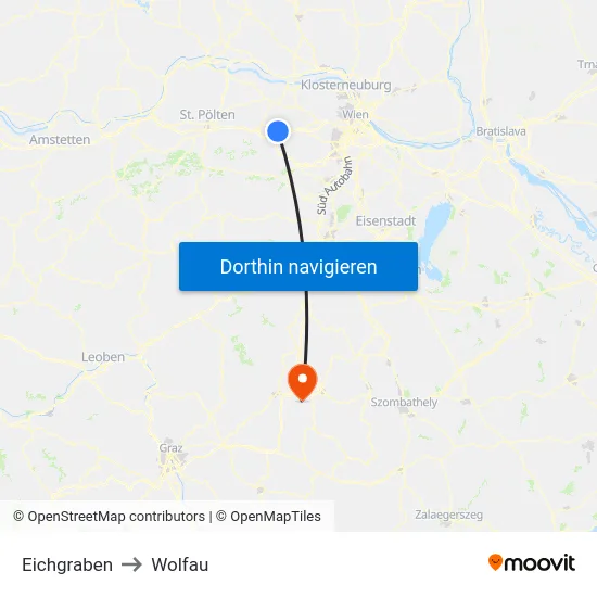 Eichgraben to Wolfau map