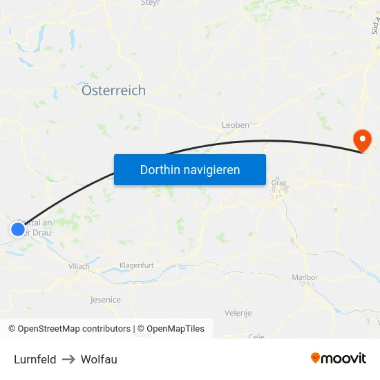Lurnfeld to Wolfau map