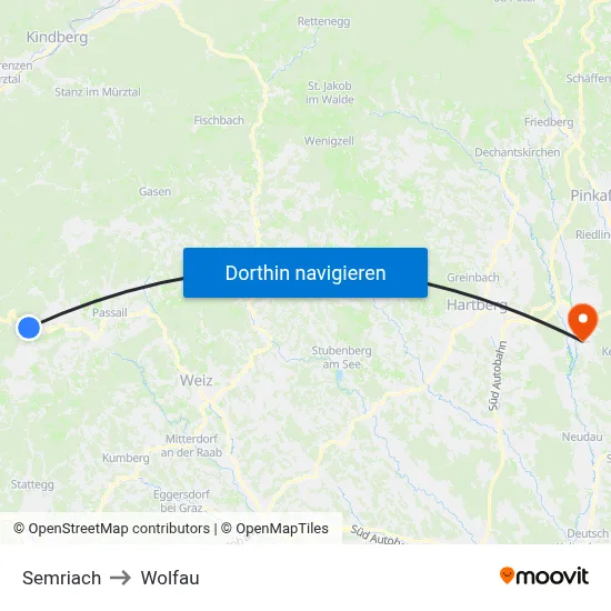 Semriach to Wolfau map