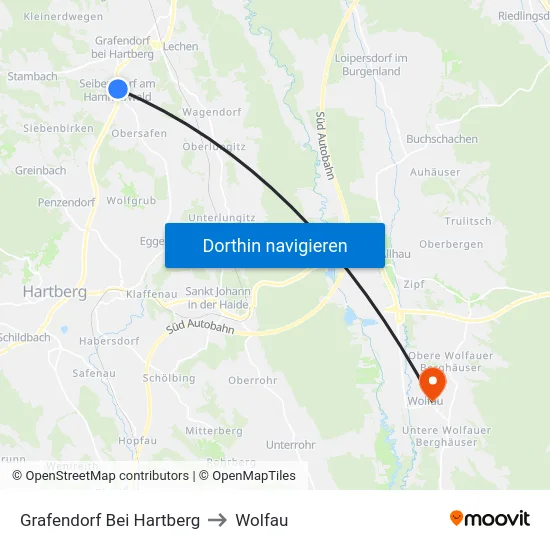 Grafendorf Bei Hartberg to Wolfau map