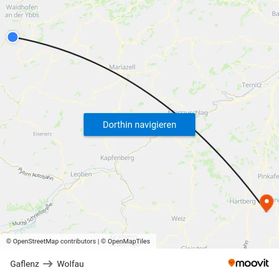 Gaflenz to Wolfau map