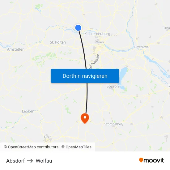 Absdorf to Wolfau map