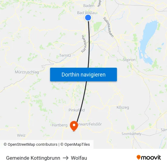 Gemeinde Kottingbrunn to Wolfau map