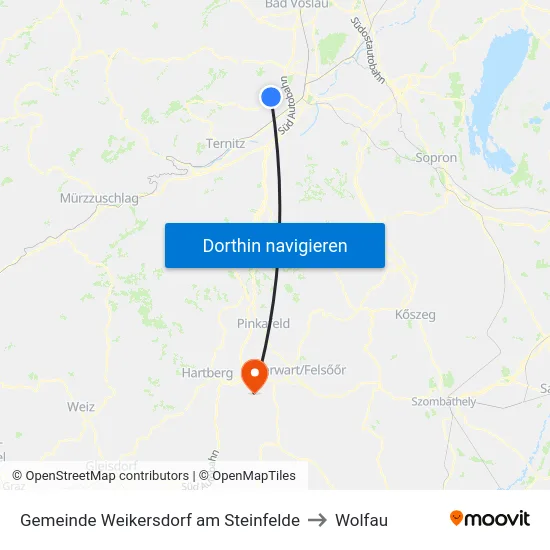 Gemeinde Weikersdorf am Steinfelde to Wolfau map